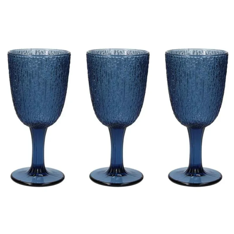 3 piece blue goblet set premium glassware