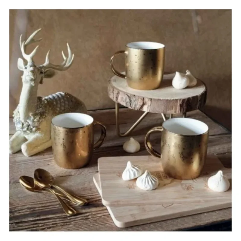 3 piece gold silver christmas mug set