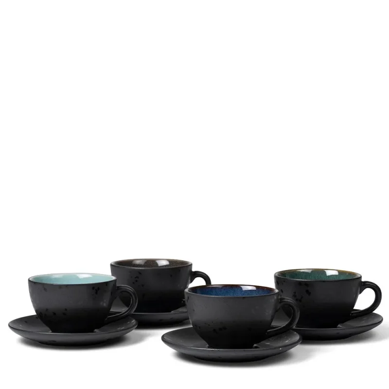 4 piece 24cl ceramic cups with saucers elegant set