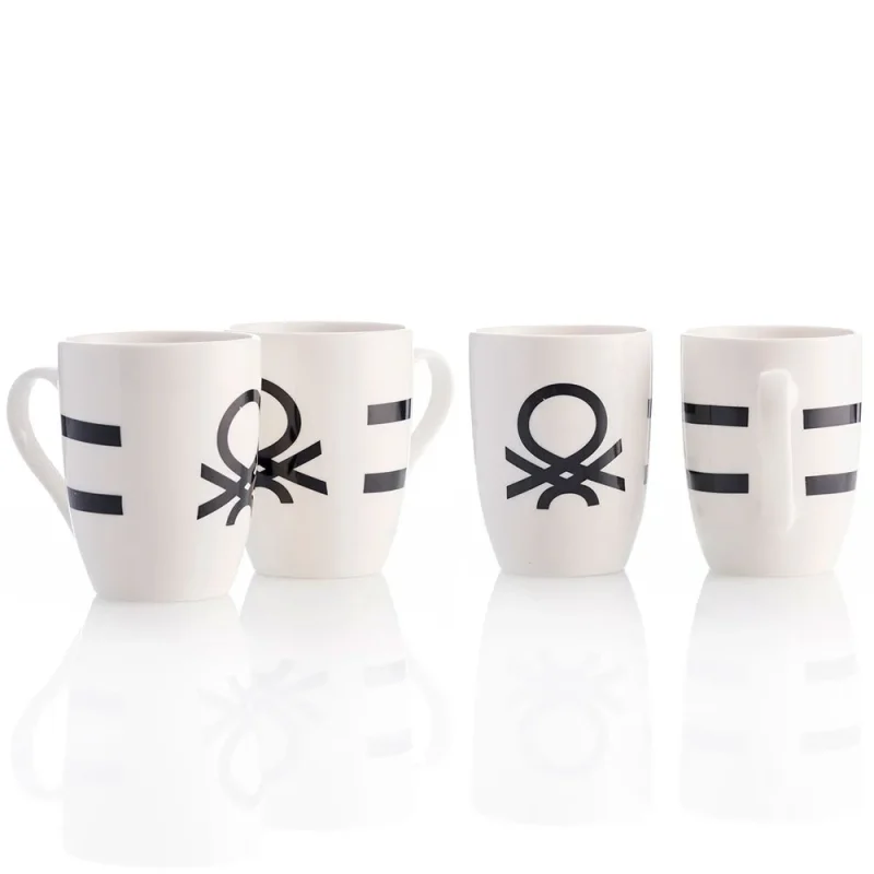 4 piece black white mug set