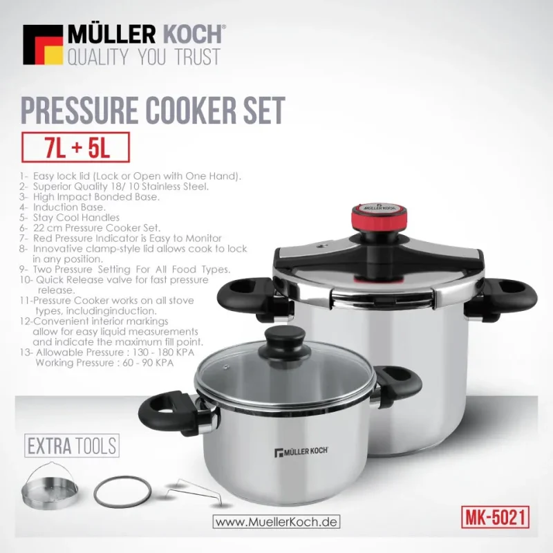 5l 7l stainless steel pressure cooker set