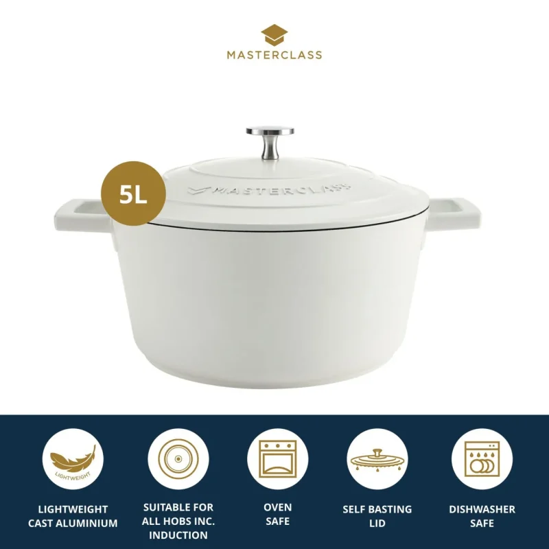 5l cream cast aluminium casserole dish by kitchencraft