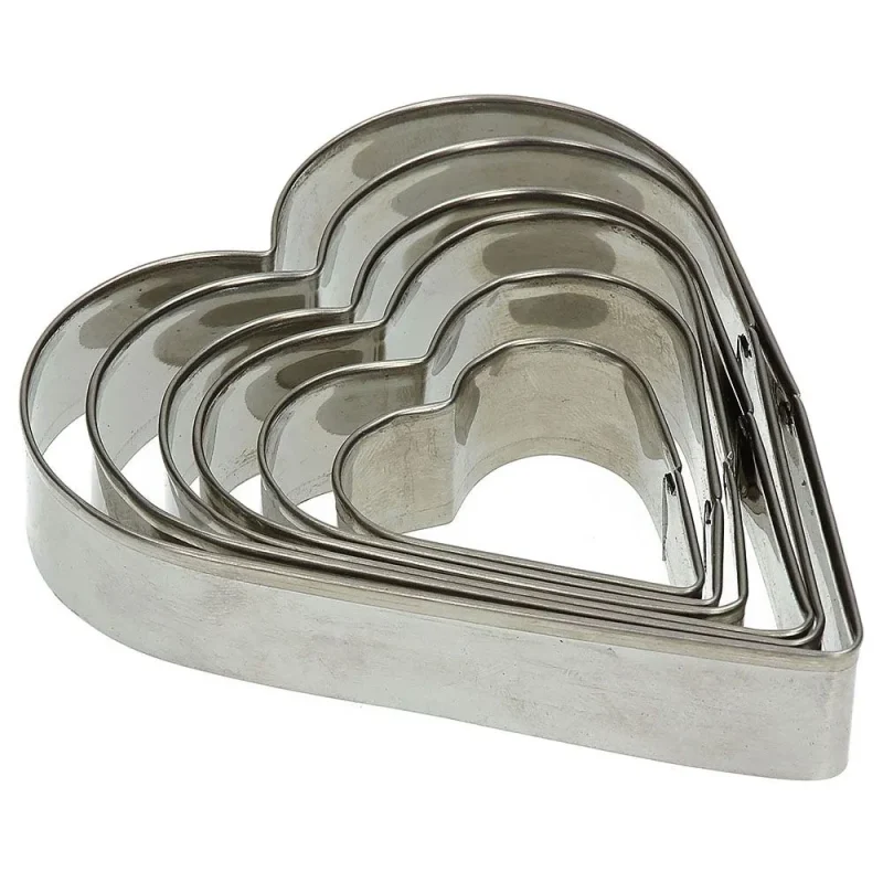 6 piece stainless steel heart molds 18 10 silver quality