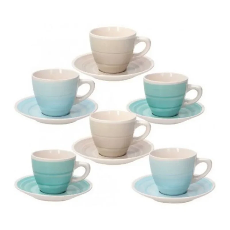 6 stoneware coffee cups with saucers high quality sets