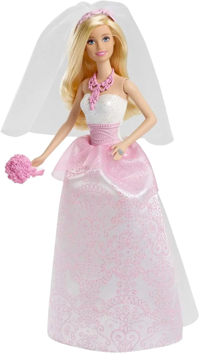 barbie bride doll white pink wedding ensemble