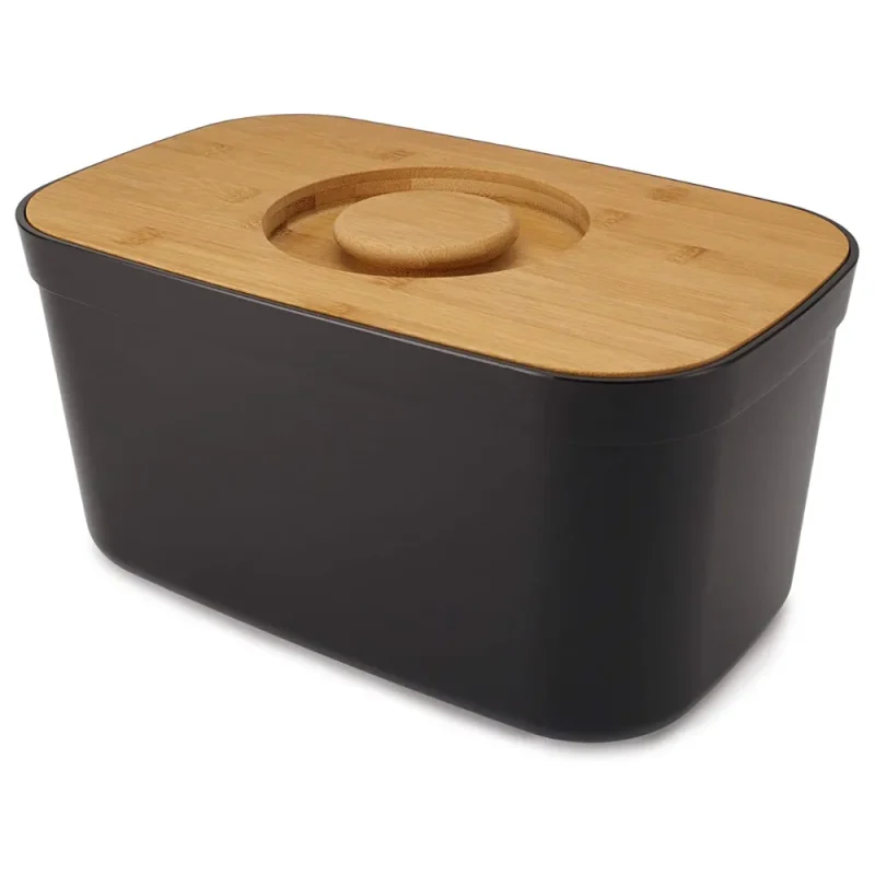 black bread bin with cutting board lid