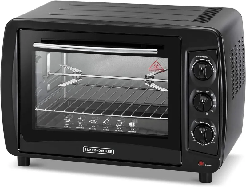 black decker 35l double glass toaster oven with rotisserie black