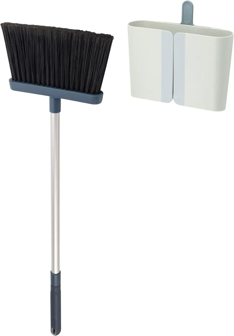 compact blue wall mounted broom for easy storage