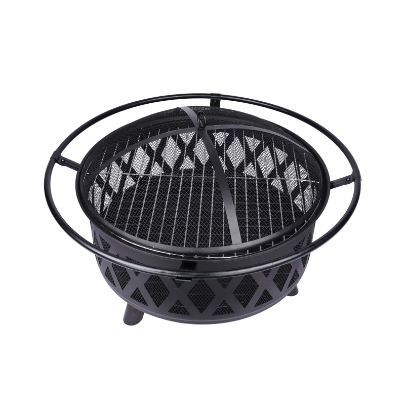 compact outdoor fire pit with grill 76x76x60cm scaled