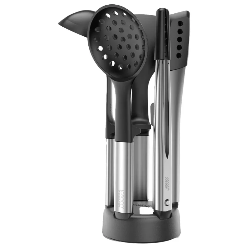 elevate fusion 5 piece stainless steel utensil set with compact stand