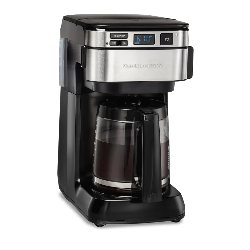 front fill 12 cup programmable coffee maker w swing out basket