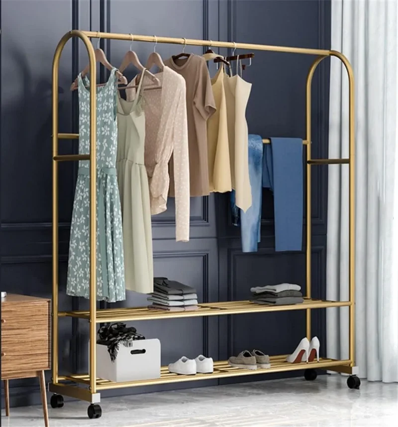 golden adjustable coat rack with shoe shelves hooks on casters