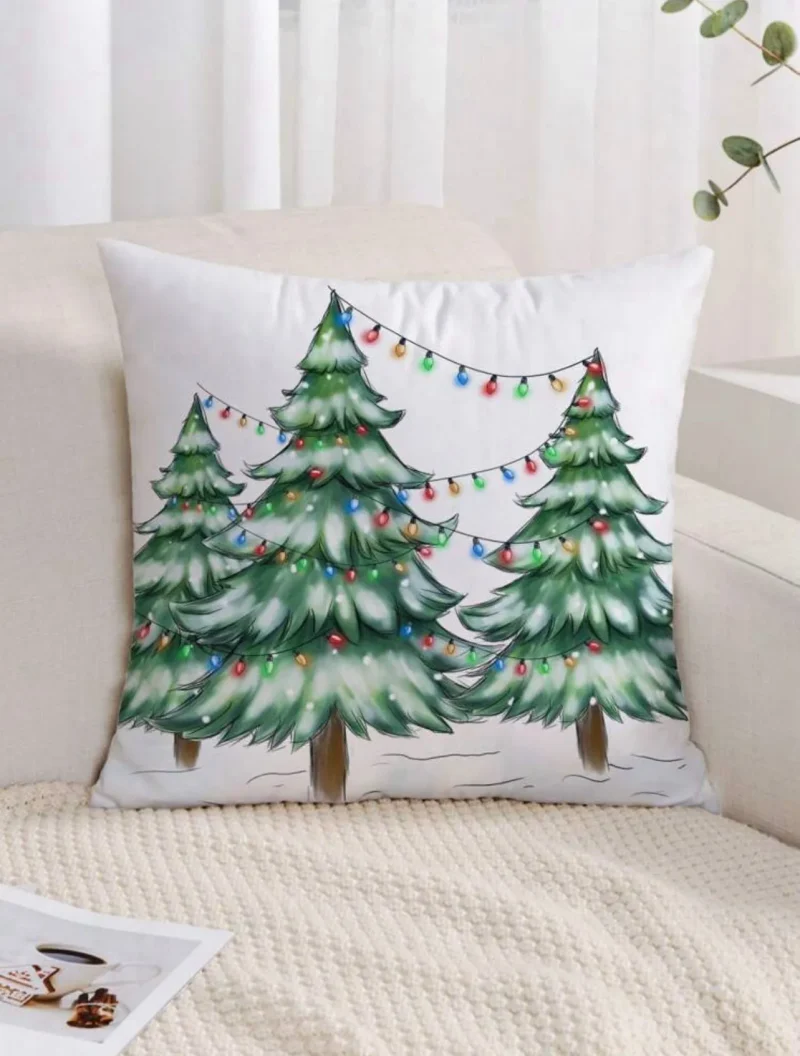 hand painted fairy light christmas tree cushion cover