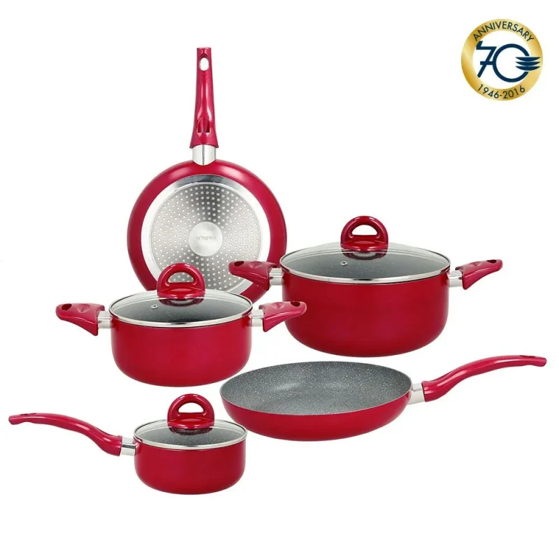 hermes red 8 piece cooking set