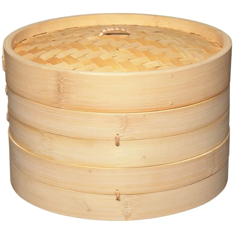 large bamboo two tier steamer for asian cooking