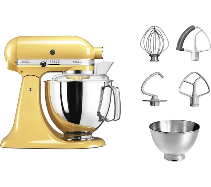 majestic yellow artisan stand mixer 4 8l with pouring shield extra bowl