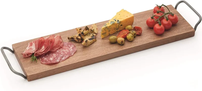 mango wood antipasti tray with metal handles industrial kitchen style