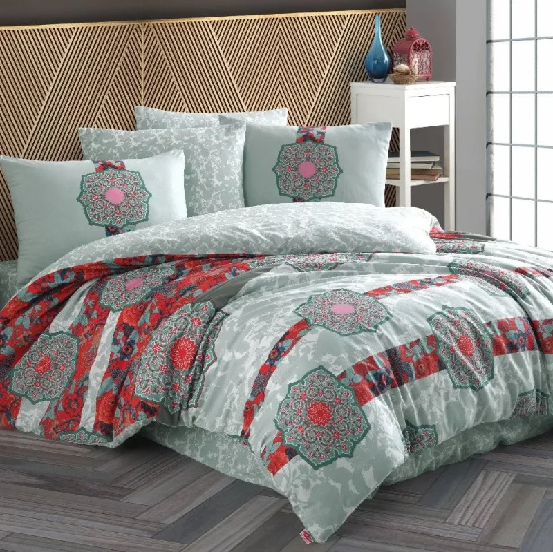 manuela red ranforce 4 piece single bed duvet set