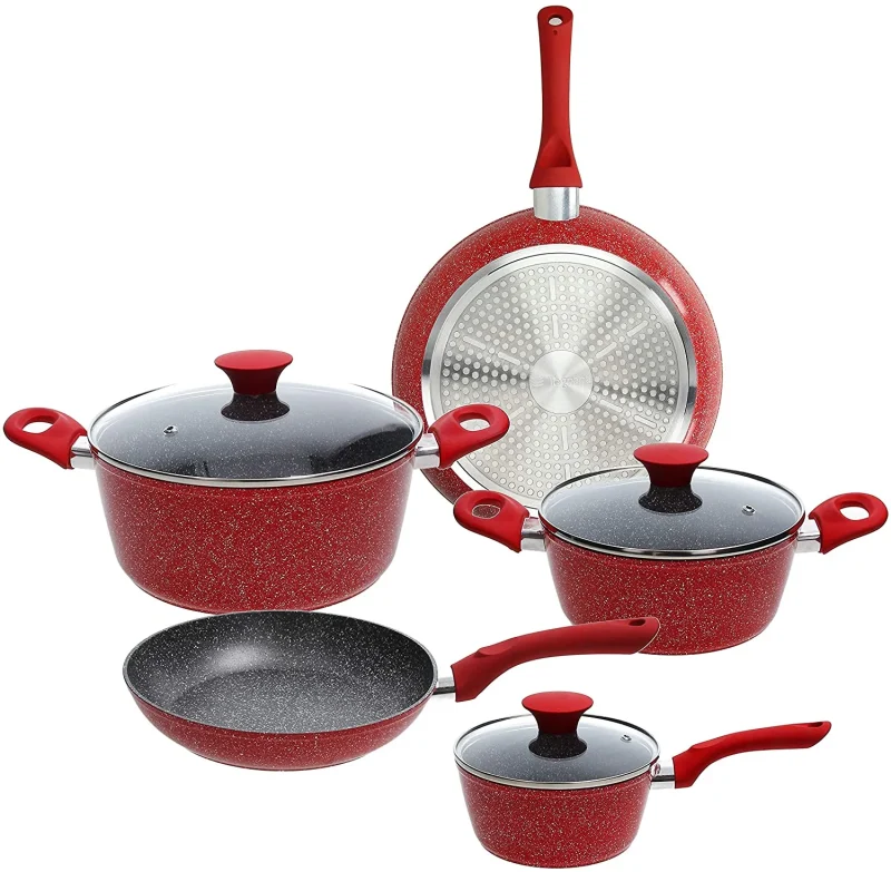 premium red marble cookware set