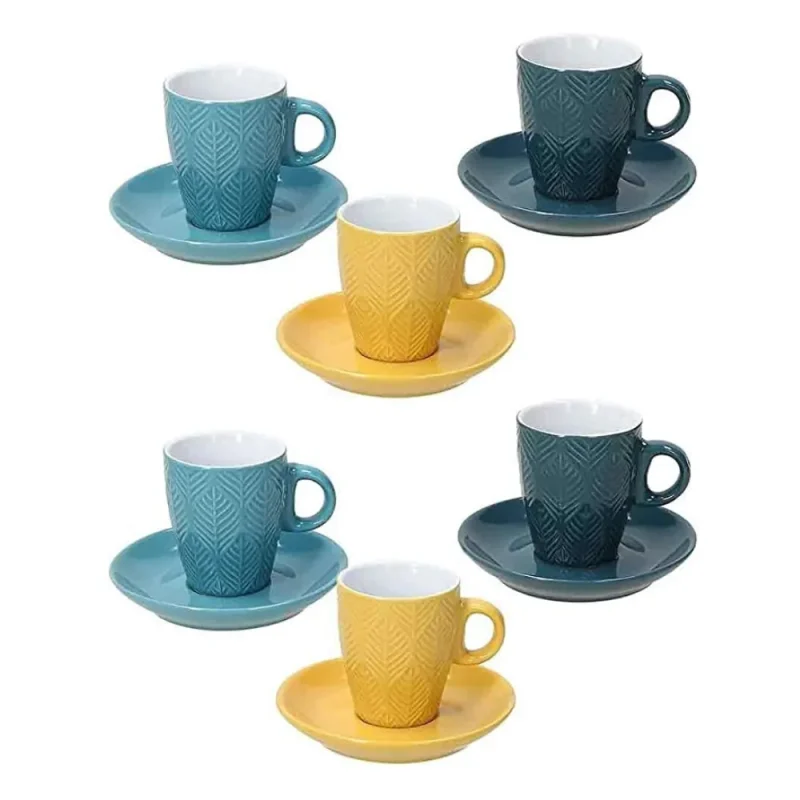 relief maya 6 piece cups saucers set premium quality