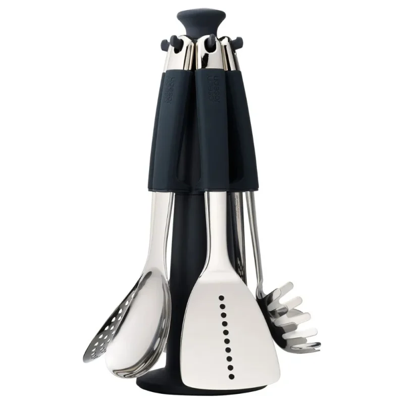 stainless steel kitchen utensil set with storage stand