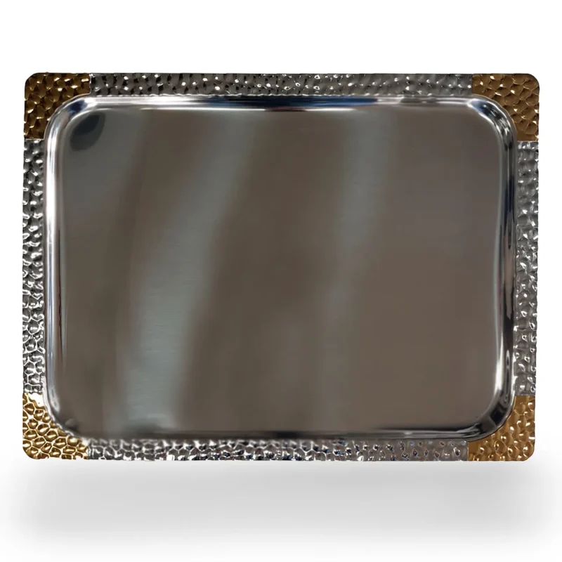 stainless steel rectangular tray with gold design